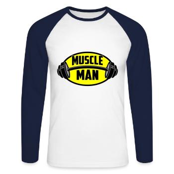 Farben änderbar | Muscle Man Logo - Unisex Baseballshirt langarm - Weiß/Navy - Vorne - Nik (191cm)