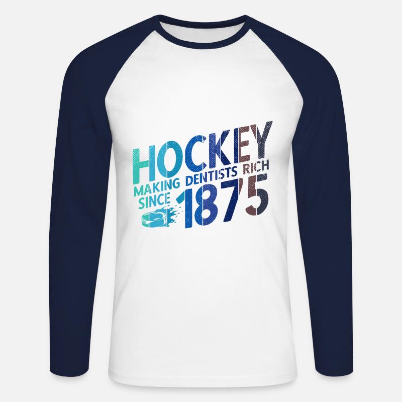 Eishockey - Unisex Baseballshirt langarm - Weiß/Navy