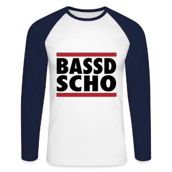 Passt schon Bassd scho Bayern | Farben änderbar - Unisex Baseballshirt langarm - Weiß/Navy - Vorne - Nik (191cm)