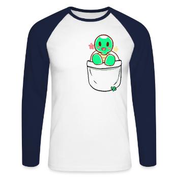 Pocket Cute Cartoon Style Turtle Tortoise - Unisex Long Sleeve Baseball T-Shirt - white/navy - Front - Nik (191cm)