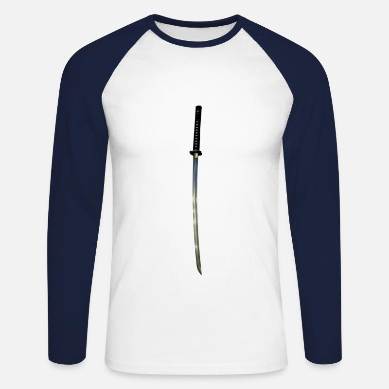 Samurai Katana - Unisex Baseballshirt langarm - Weiß/Navy