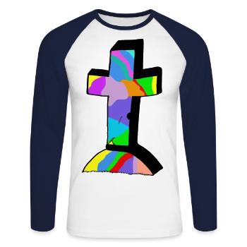 croix colorée colorée Croix Jésus Dieu - T-shirt baseball manches longues Homme - blanc/marine - Devant - Nik (191cm)