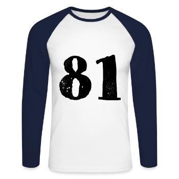 81 number jersey - Unisex Long Sleeve Baseball T-Shirt - white/navy - Front - Nik (191cm)