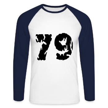 79 Number jersey - Unisex Long Sleeve Baseball T-Shirt - white/navy - Front - Nik (191cm)