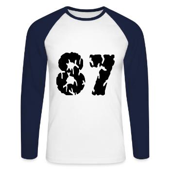 87 Maillot numéro - T-shirt baseball manches longues Homme - blanc/marine - Devant - Nik (191cm)