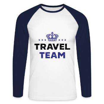Travel Team - Unisex Baseballshirt langarm - Weiß/Navy - Vorne - Nik (191cm)