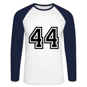 44 Zahl symbol - Unisex Baseballshirt langarm - Weiß/Navy - Vorne - Nik (191cm)