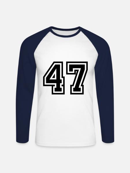 47 Symbole numérique - T-shirt baseball manches longues Homme - blanc/marine