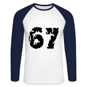 67 Maillot numéro - T-shirt baseball manches longues Homme - blanc/marine - Devant - Nik (191cm)