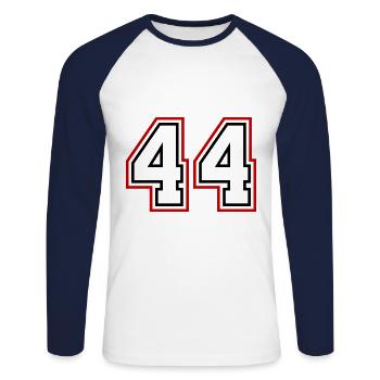 44 Zahl nummer - Unisex Baseballshirt langarm - Weiß/Navy - Vorne - Nik (191cm)