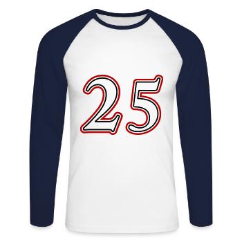 25 Number number - Unisex Long Sleeve Baseball T-Shirt - white/navy - Front - Nik (191cm)