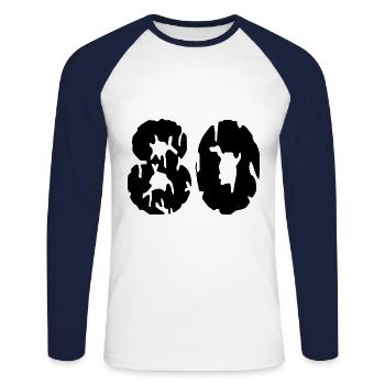 Maillot 80 numéro - T-shirt baseball manches longues Homme - blanc/marine - Devant - Nik (191cm)