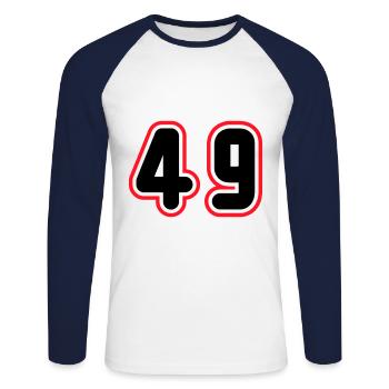 49 Number number - Unisex Long Sleeve Baseball T-Shirt - white/navy - Front - Nik (191cm)