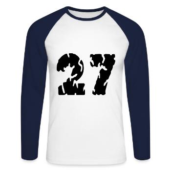 27 Maillot numéro - T-shirt baseball manches longues Homme - blanc/marine - Devant - Nik (191cm)