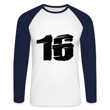 16 Maillot numéro - T-shirt baseball manches longues Homme - blanc/marine - Devant - Nik (191cm)