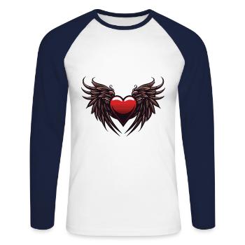 Coeur Ailes Ange Amour - T-shirt baseball manches longues Homme - blanc/marine - Devant - Nik (191cm)