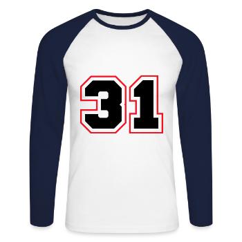 31 symbole de nombre - T-shirt baseball manches longues Homme - blanc/marine - Devant - Nik (191cm)