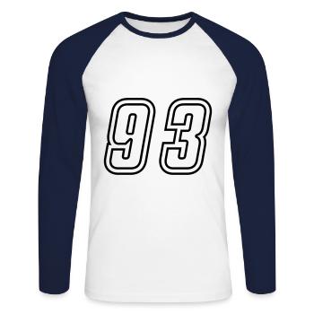 93 Numéro de numéro - T-shirt baseball manches longues Homme - blanc/marine - Devant - Nik (191cm)