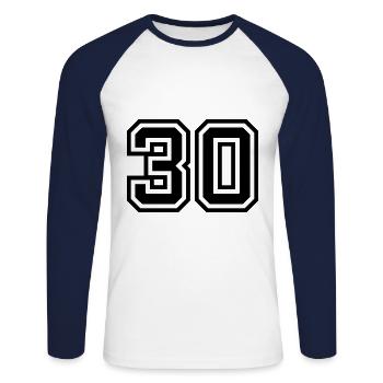 Symbole de 30 chiffres - T-shirt baseball manches longues Homme - blanc/marine - Devant - Nik (191cm)