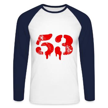 53 Number Symbol - Unisex Long Sleeve Baseball T-Shirt - white/navy - Front - Nik (191cm)