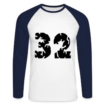 Maillot 32 Numéro - T-shirt baseball manches longues Homme - blanc/marine - Devant - Nik (191cm)