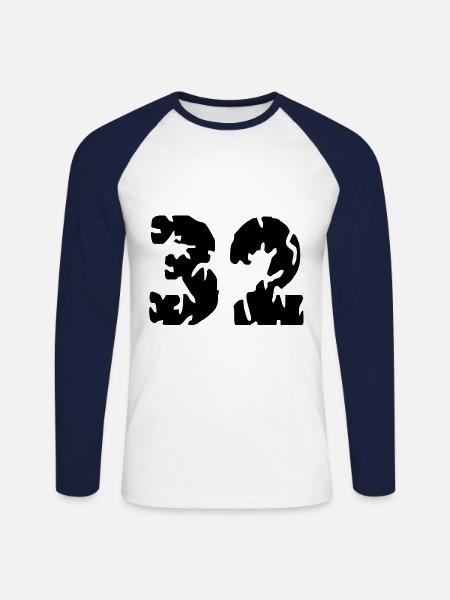 32 Number jersey - Unisex Long Sleeve Baseball T-Shirt - white/navy