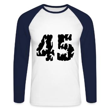 Maillot 45 Numéro - T-shirt baseball manches longues Homme - blanc/marine - Devant - Nik (191cm)