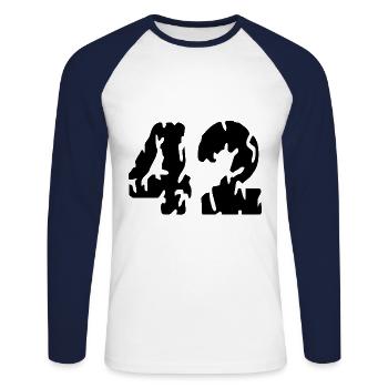 42 Maillot numéro - T-shirt baseball manches longues Homme - blanc/marine - Devant - Nik (191cm)