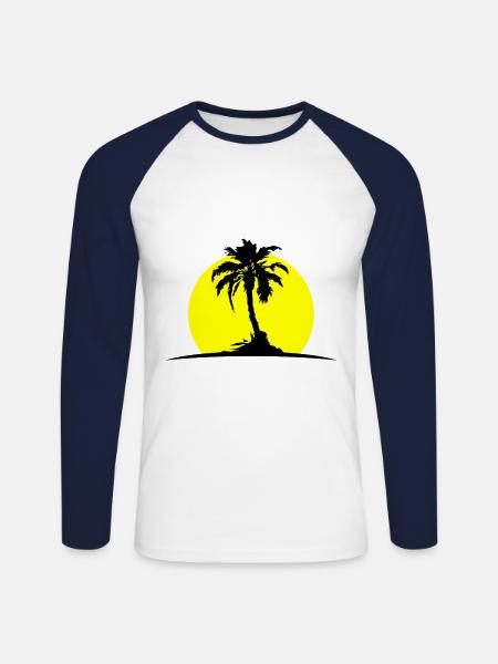 Palme Insel Sonne - Unisex Baseballshirt langarm - Weiß/Navy