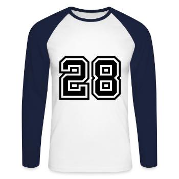 28 Zahl symbol - Unisex Baseballshirt langarm - Weiß/Navy - Vorne - Nik (191cm)