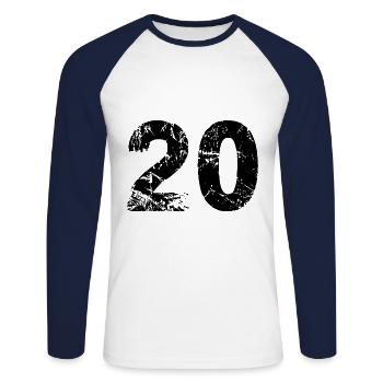 20 Zahl Trikot - Unisex Baseballshirt langarm - Weiß/Navy - Vorne - Nik (191cm)