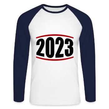 2023 année - T-shirt baseball manches longues Homme - blanc/marine - Devant - Nik (191cm)
