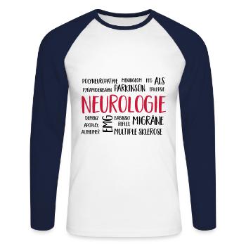 neurologie - Unisex Baseballshirt langarm - Weiß/Navy - Vorne - Nik (191cm)