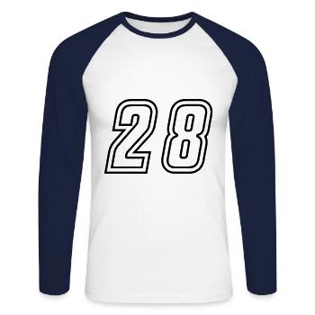 28 Zahl nummer - Unisex Baseballshirt langarm - Weiß/Navy - Vorne - Nik (191cm)