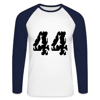 44 Zahl Trikot - Unisex Baseballshirt langarm - Weiß/Navy - Vorne - Nik (191cm)