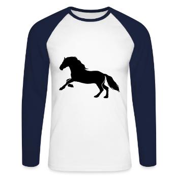 Icône Cheval Cheval - T-shirt baseball manches longues Homme - blanc/marine - Devant - Nik (191cm)