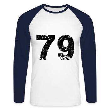 Maillot à 79 numéros - T-shirt baseball manches longues Homme - blanc/marine - Devant - Nik (191cm)