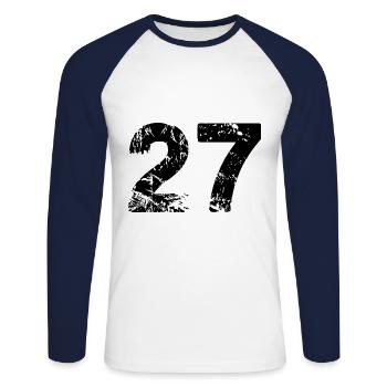Maillot à 27 chiffres - T-shirt baseball manches longues Homme - blanc/marine - Devant - Nik (191cm)