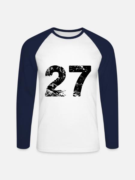 Maillot à 27 chiffres - T-shirt baseball manches longues Homme - blanc/marine