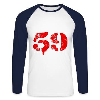 59 Number Symbol - Unisex Long Sleeve Baseball T-Shirt - white/navy - Front - Nik (191cm)