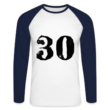 Maillot à 30 chiffres - T-shirt baseball manches longues Homme - blanc/marine - Devant - Nik (191cm)
