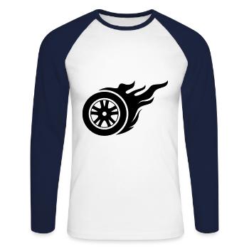 Incendie de pneus - T-shirt baseball manches longues Homme - blanc/marine - Devant - Nik (191cm)