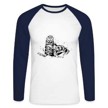Phoque - T-shirt baseball manches longues Homme - blanc/marine - Devant - Nik (191cm)