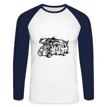 Wohnwagen Camping - Unisex Baseballshirt langarm - Weiß/Navy - Vorne - Nik (191cm)