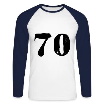 70 number jersey - Unisex Long Sleeve Baseball T-Shirt - white/navy - Front - Nik (191cm)