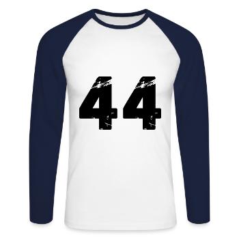 44 Zahl Trikot - Unisex Baseballshirt langarm - Weiß/Navy - Vorne - Nik (191cm)