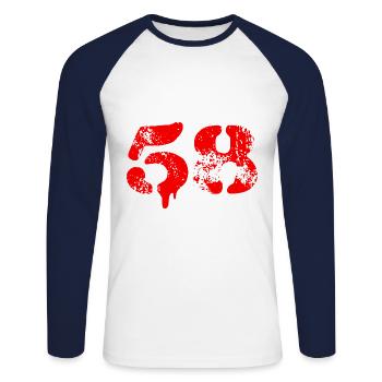 Symbole numérique 58 - T-shirt baseball manches longues Homme - blanc/marine - Devant - Nik (191cm)