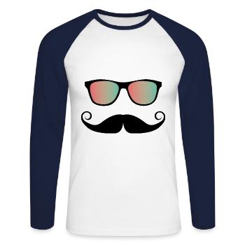 Lunettes de soleil à moustache - T-shirt baseball manches longues Homme - blanc/marine - Devant - Nik (191cm)