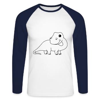 Dinosaurier brontosaurus Comic - Unisex Baseballshirt langarm - Weiß/Navy - Vorne - Nik (191cm)