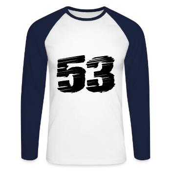 53 Numéro maillot - T-shirt baseball manches longues Homme - blanc/marine - Devant - Nik (191cm)